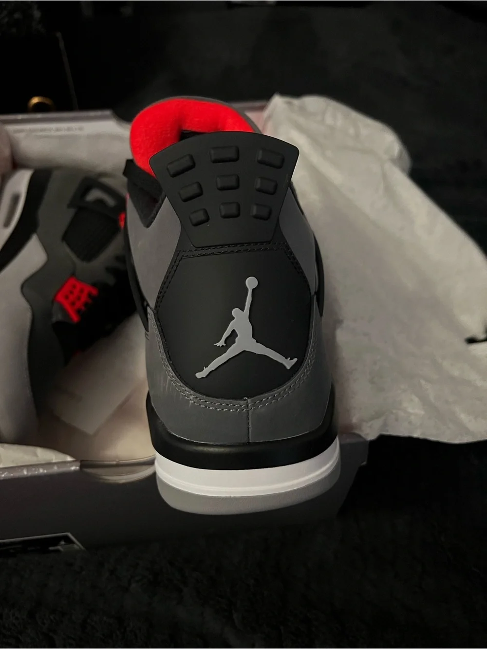 Infrared Men’s Jordan 4 Retro Gray and Red Basketball Shoes